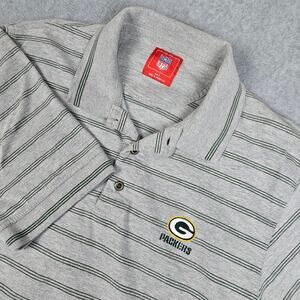 NFL Green Bay Packers Large Gray Stripe Short Sleeve Polo Shirt